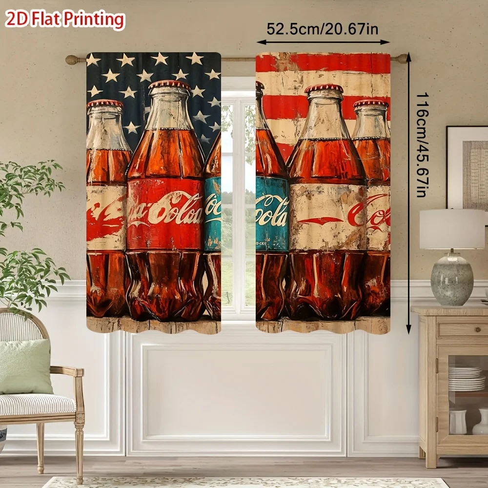 Retro cola bottle flag Pattern Print Drapes Room Darkening Window Curtains for Home Decor,Rod Pocket Blackout Curtains Bedroom