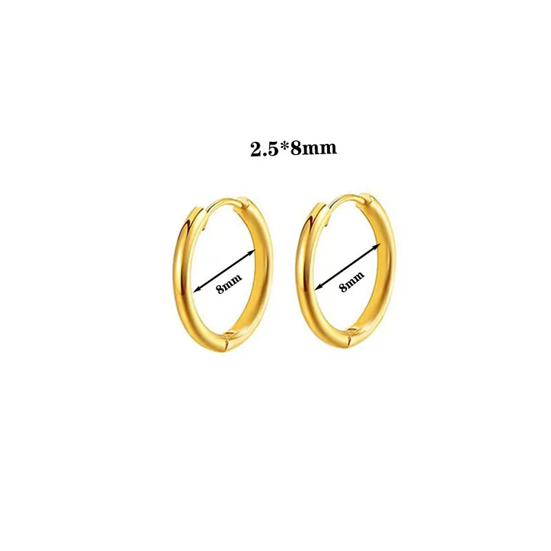 2.5mm 8 10 12 14 16 18 mm Mini Trendy Brief Round Circle Stainless Steel Gold-color Hoop Earrings For Men Women Classic Jewelry