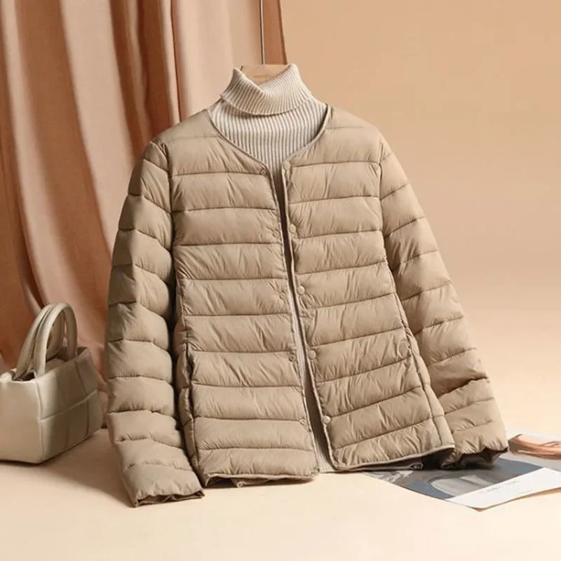 2025 novo outono inverno quente jaqueta feminina moda ultra leve para baixo algodão fino casaco sólido fosco tecido blusão parkas