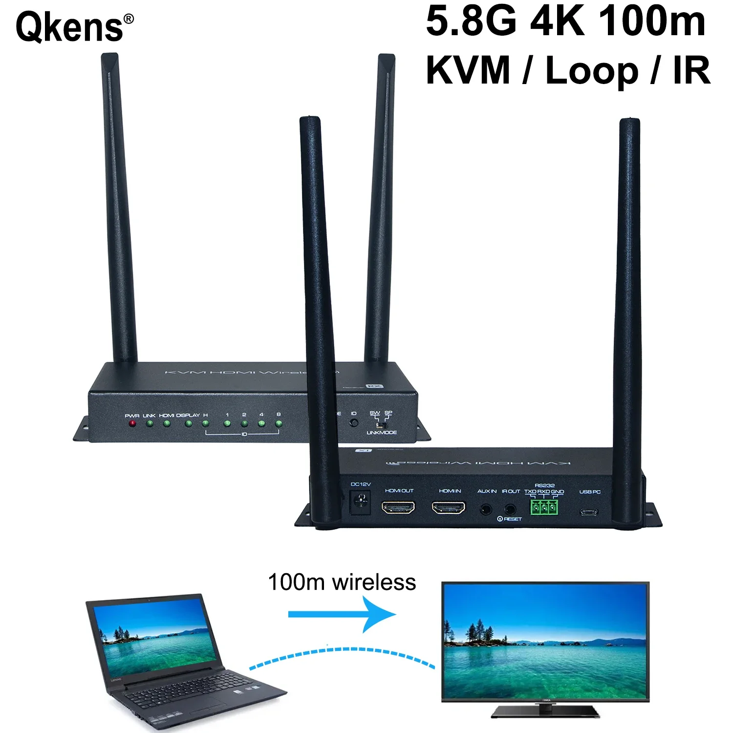 

1080P 4K 100m KVM Wireless HDMI Extender Video Transmitter Receiver Support USB Keyboard Mouse HDMI Loop 1 To 4 Wireless Display