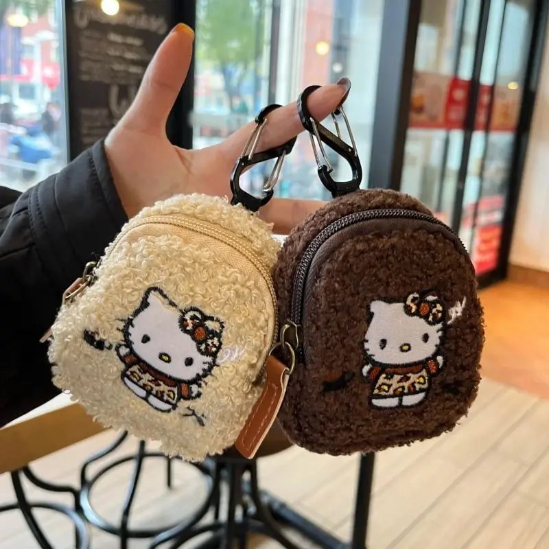 Korean Hello Kitty Plush Coin Purse Earphone Bag New Cartoon Fashion Versatile Embroidered Wool Style Lipstick Storage Handbag