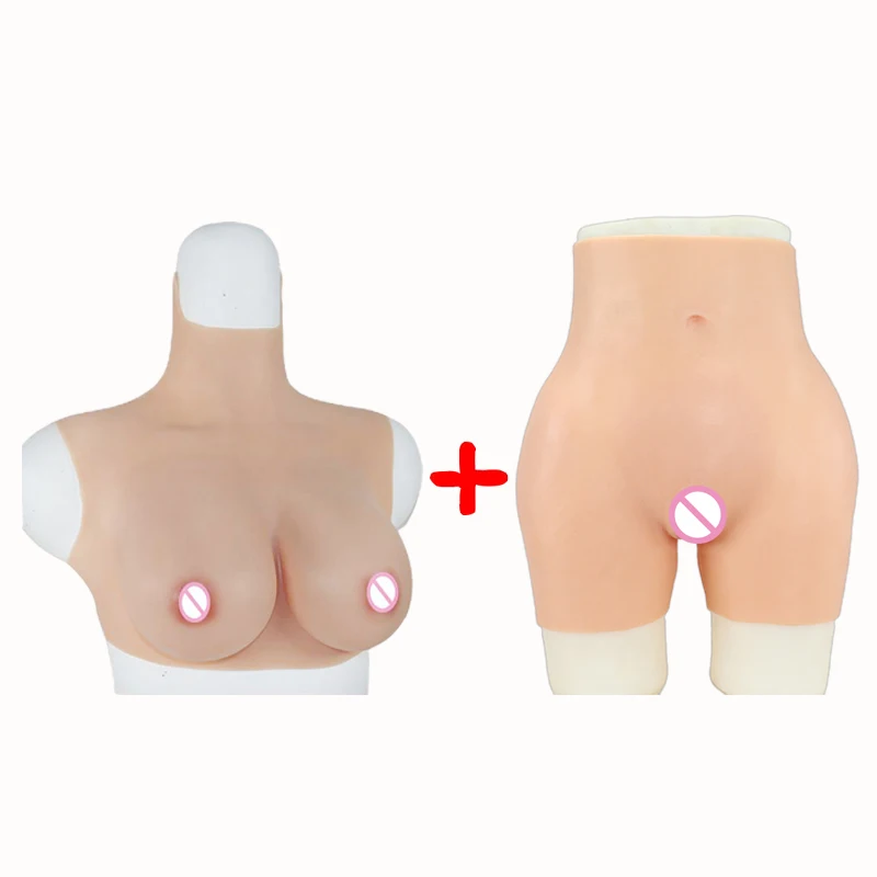 Silicone Realistic Boobs And Fake Vagina Panties Set Butt Enhancer Male To Female Bodysuit Cospaly Crossdressing Shapewear