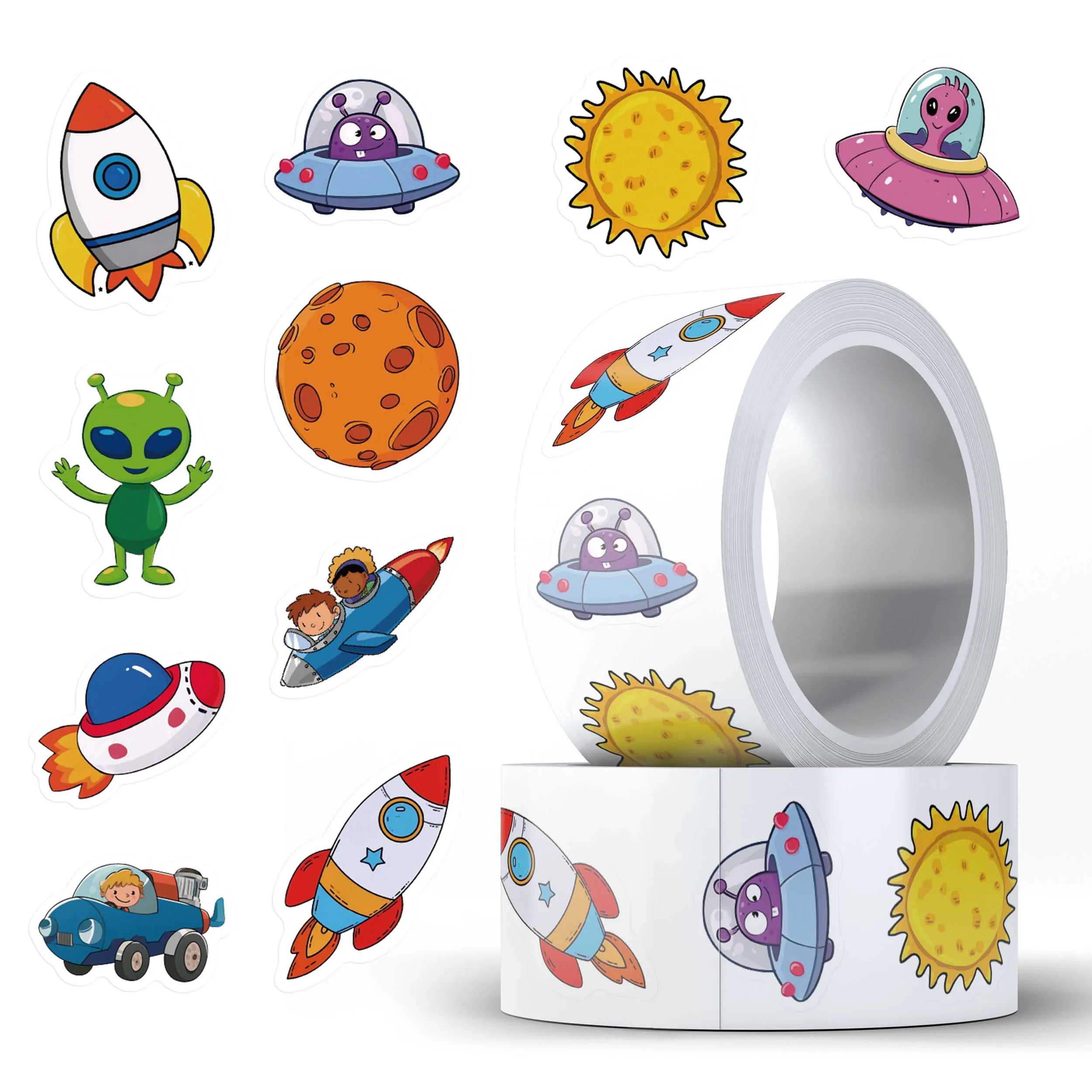 500Pcs Roll Space Themed Stickers Astronaut Planet Galaxy Cute Self Adhesive Decals For Scrapbook Journal Planner Notebook Decor
