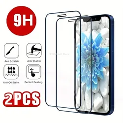 2Pcs 9D Protective Glass For IPhone 14 12 Pro Max 11 13 Pro 15 Plus Screen Protector For IPhone XR XS Max 7 8Plus Glass Film
