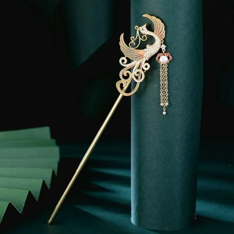 *Nuovo forcina per capelli con nappa di perle di simulazione di design Phoenix Forcina per capelli in stile elegante e alla moda