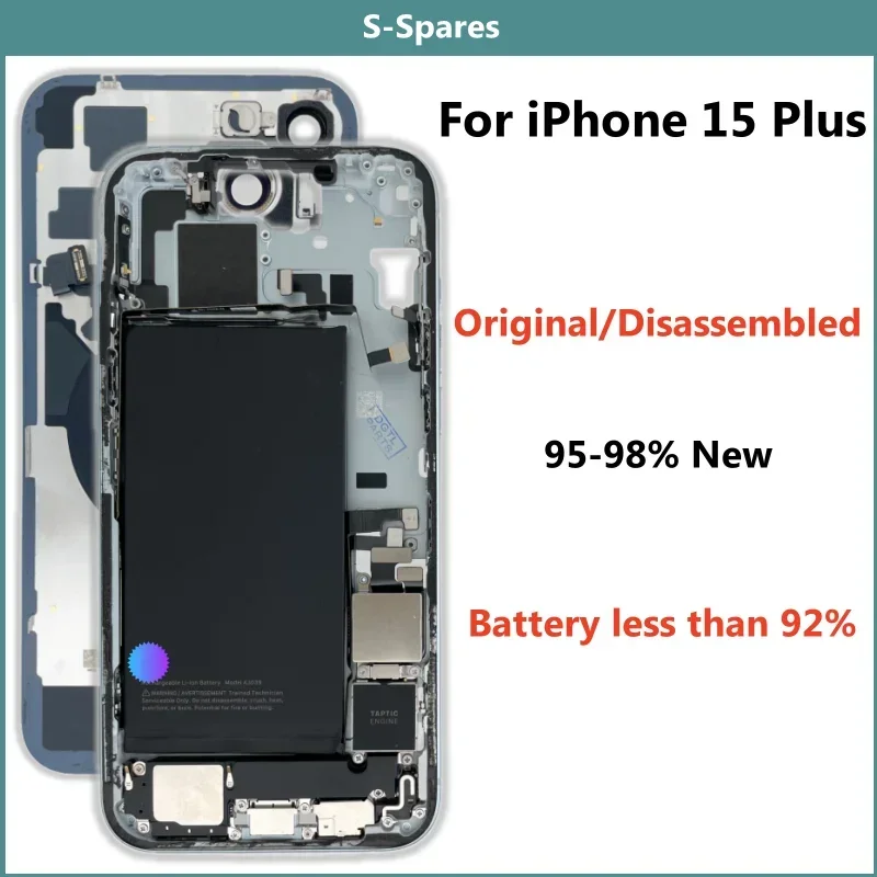 95% New Original Disassembled Middle Frame Housing Back Cover Glass For iPhone 15 Plus with Battery NFC Wireless Assembly