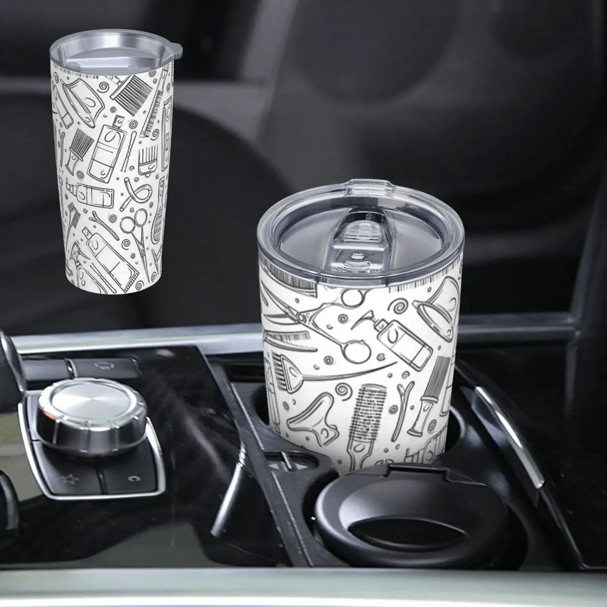 Salon Hair Dressing Tool Pattern Stainless Steel Tumbler Vacuum Insulated Mugs Thermal Cold Cup Straw With Lid 20oz