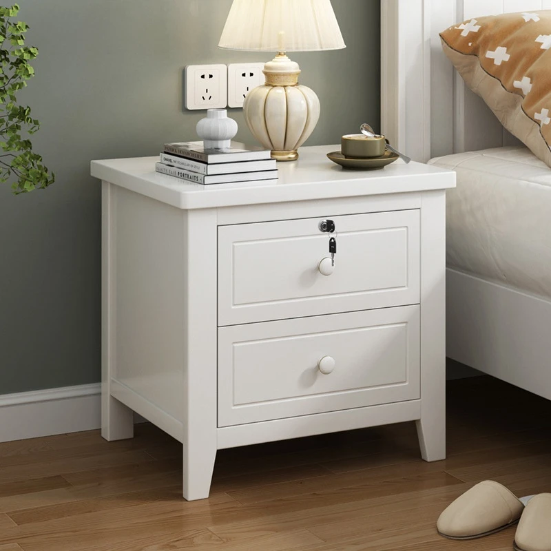 Dareko-mesita de noche de madera maciza con pintura americana para niños y niñas, mesita de noche blanca pura con cajón de almacenamiento para el hogar y el dormitorio