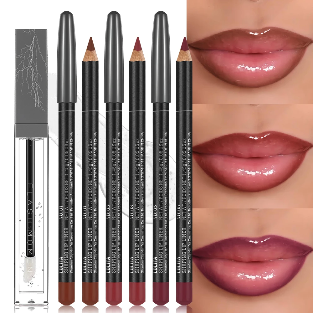 Ensemble de 4 crayons à lèvres et d'huile pour les lèvres – Doublures à lèvres lisses pour les contours définis et les huiles à lèvres hydratantes pour une brillance luxueuse – Parfaite