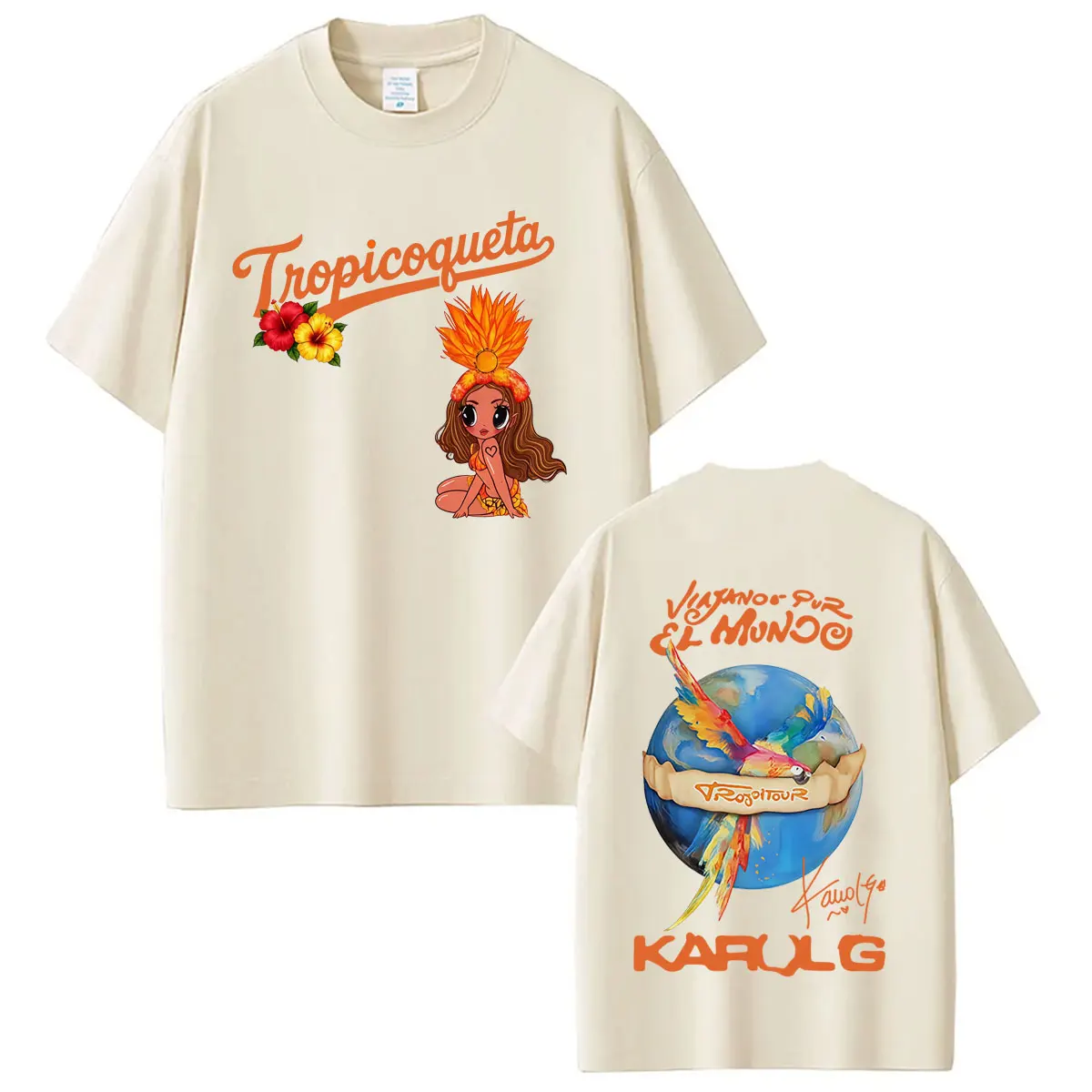 Karol G Viajando Por El Mundo Tropitour 2026 Graphics T-shirt Men Women Fashion Cotton Casual T-shirt Hip-hop Vintage T-shirts