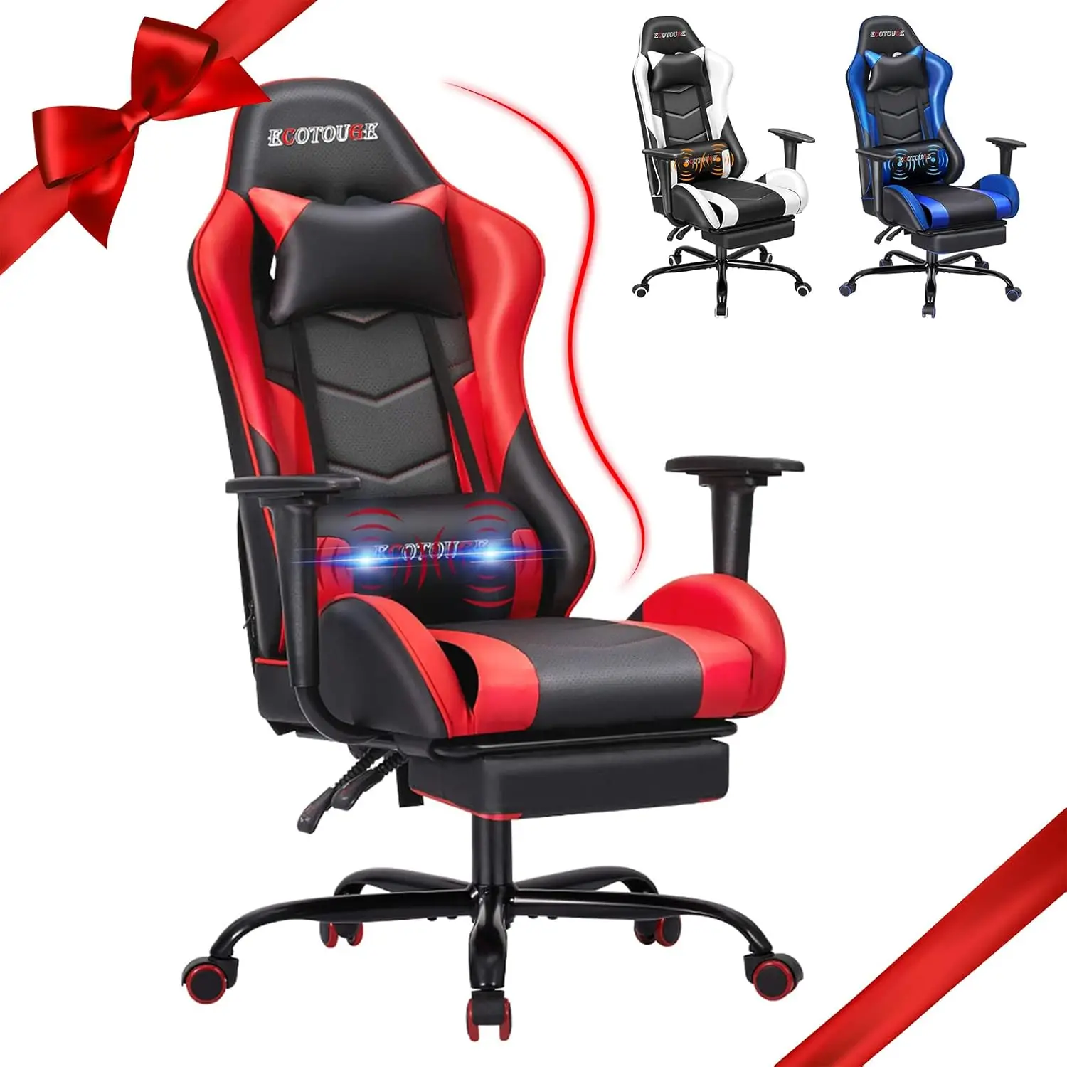 PC Massage Gaming Chair with Footrest Ergonomic Office Desk Chair Racing PU Leather Recliner Swivel Rocker with, Customized
