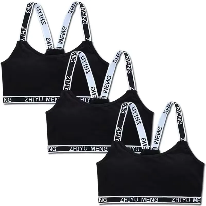 3PC Teens Girls Sports Bra Puberty Underwear Wireless Chest Pad Cotton Training Bra 8-16years