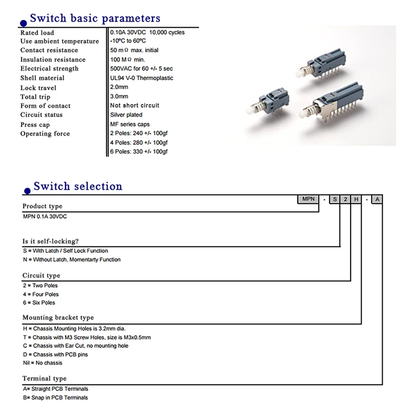 1/3Pcs 6-Way Power Switch with Lock for Computer Accessories MPNS6A MPN-S6-A Self-Locking 6-Knife 18-Pin Keyboard Switch