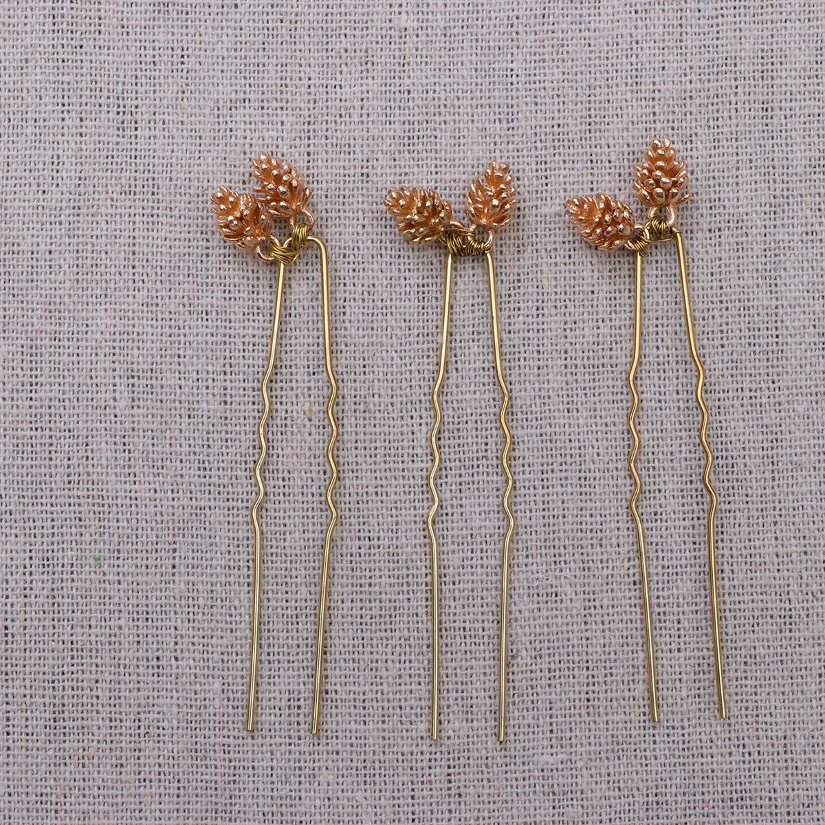 3Pcs Alloy Pine Cone Bridal Hairpins Decorative Hair Forks Simple Hair Accessories for Women Wedding Jewelry Party