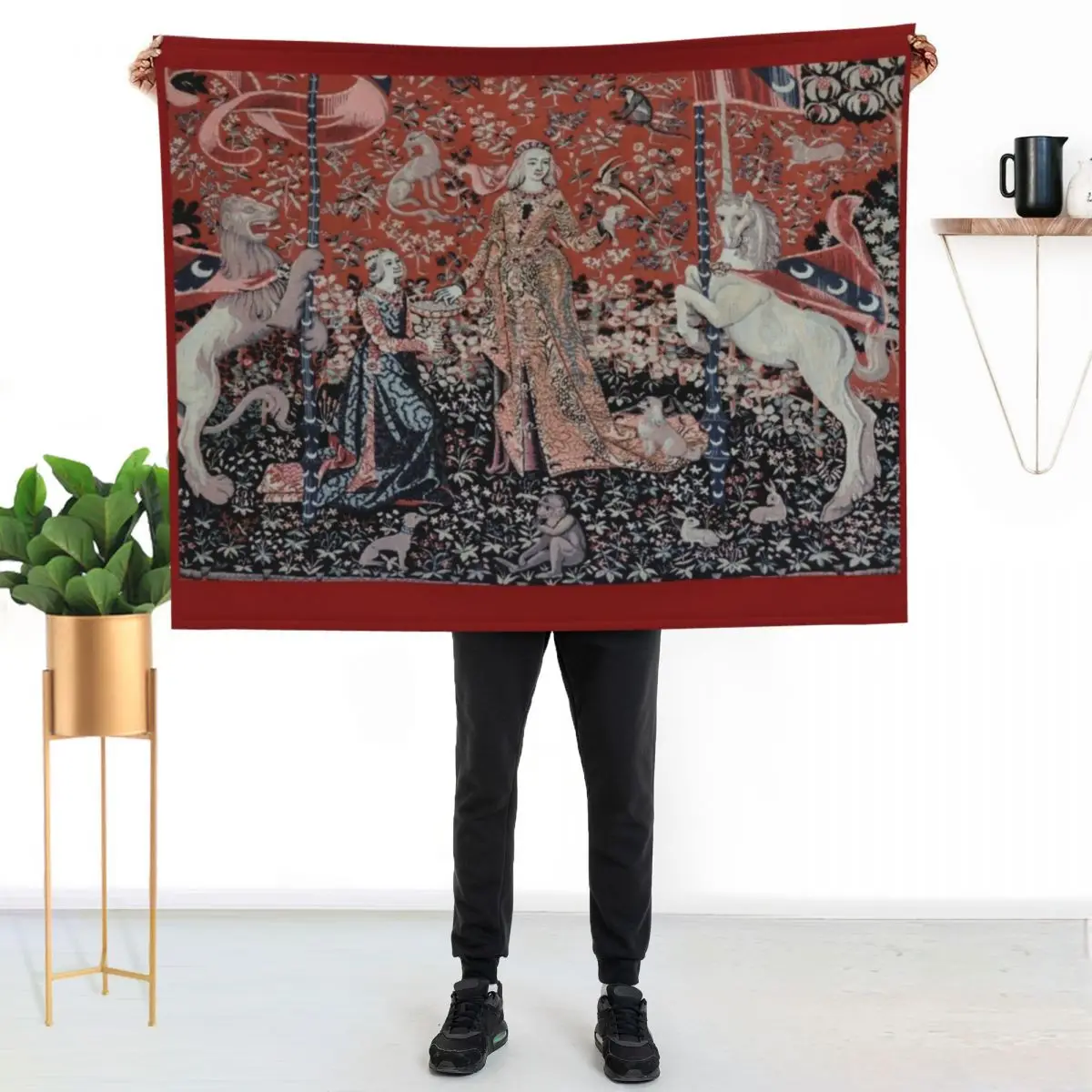 

Lady & the Unicorn Tapestry Throw Blanket Modern Design Soft Blanket for Home Decor