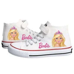 Kids Barbie Shoes Girls Tennis Shoes Kids High-Top Canvas Shoes Anime Barbie Basket Shoes Children Casual Sneakers Size 26-37