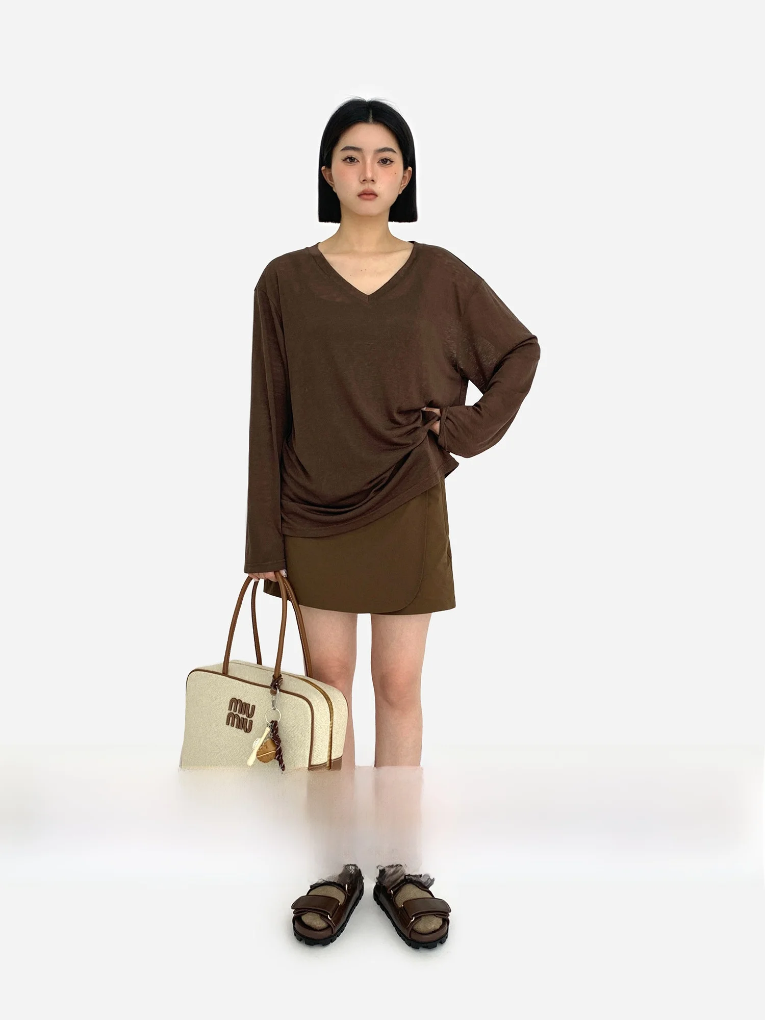 

Женская модная футболка eGuYue из ацетатного лиоцелла и бамбукового хлопка, свободного кроя, с V-образным вырезом, для защиты от солнца, гладкая, дышащая