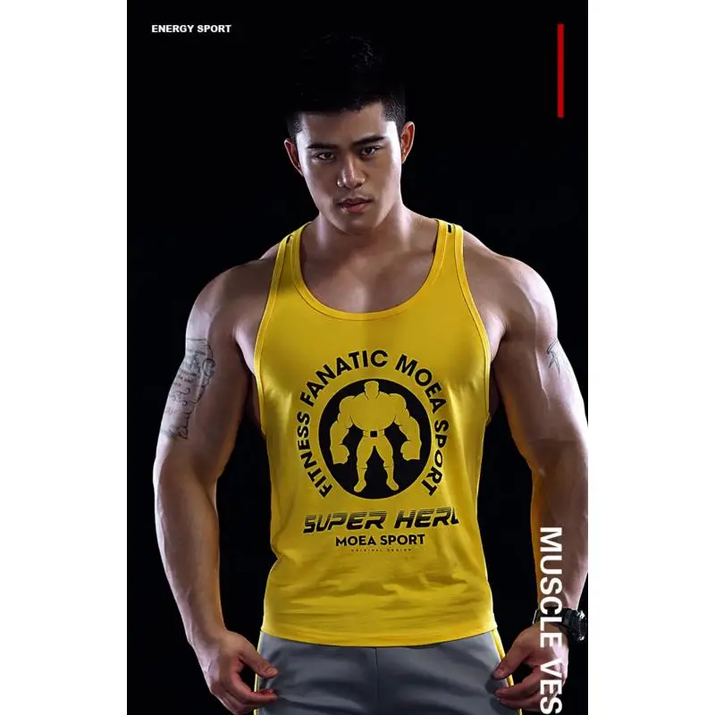 DROZENO Men's Pure Cotton Sports Vest Loose Fit Summer Training Top I-character Design Show Muscle