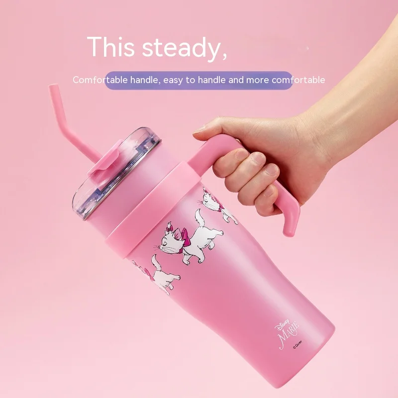 Miniso Famous Disney Classic Mary Cat Girl Children Environmentally Friendly Large-capacity Water Cup Straw Steel Cup 1600ml