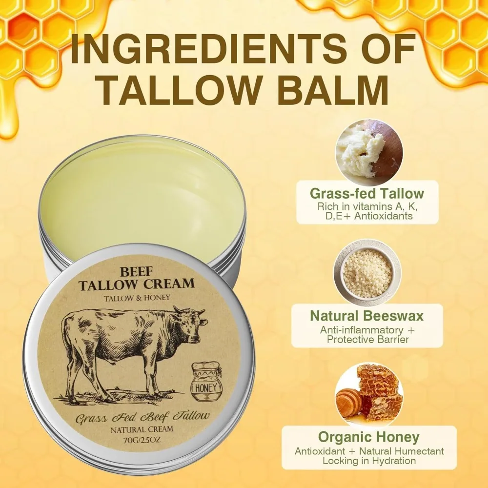 Cosmetics Natural Organic Beef Tallow Balm Whole Body Care Hydrating Face Cream Face Care Raw Honey Moisturizing Cream Skin Care