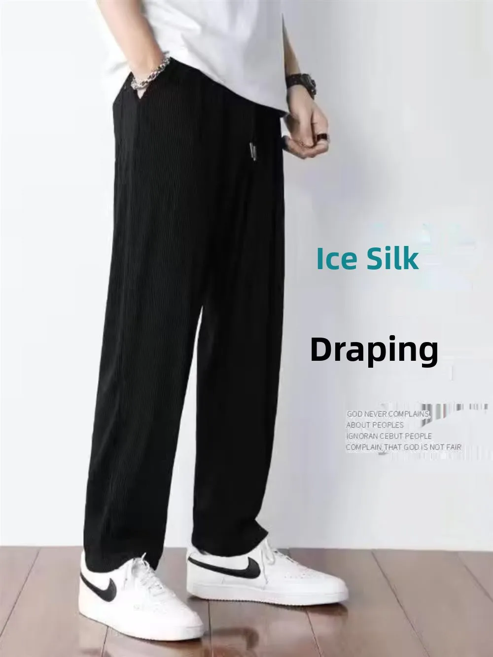 

Ice Silk Cool Pants Long Loose Straight Leg Spor Thin Men's Casual Breathable Summer Leggings High Elastici Polyester