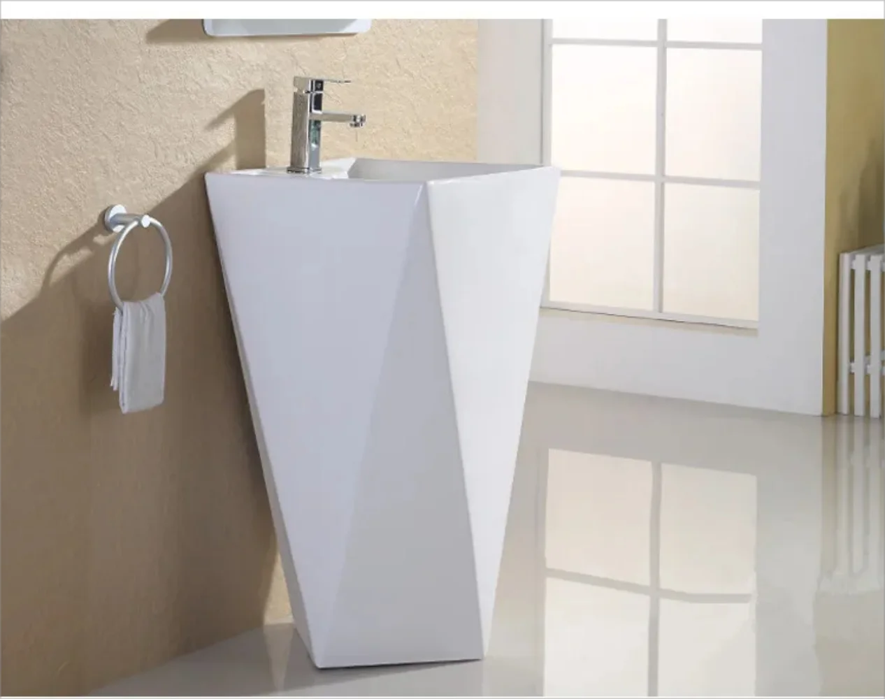 

BUYBAY High Grade Ceramic Sink Free standing Basin bathrooms diamond shape one piece pedestal hand washbasin