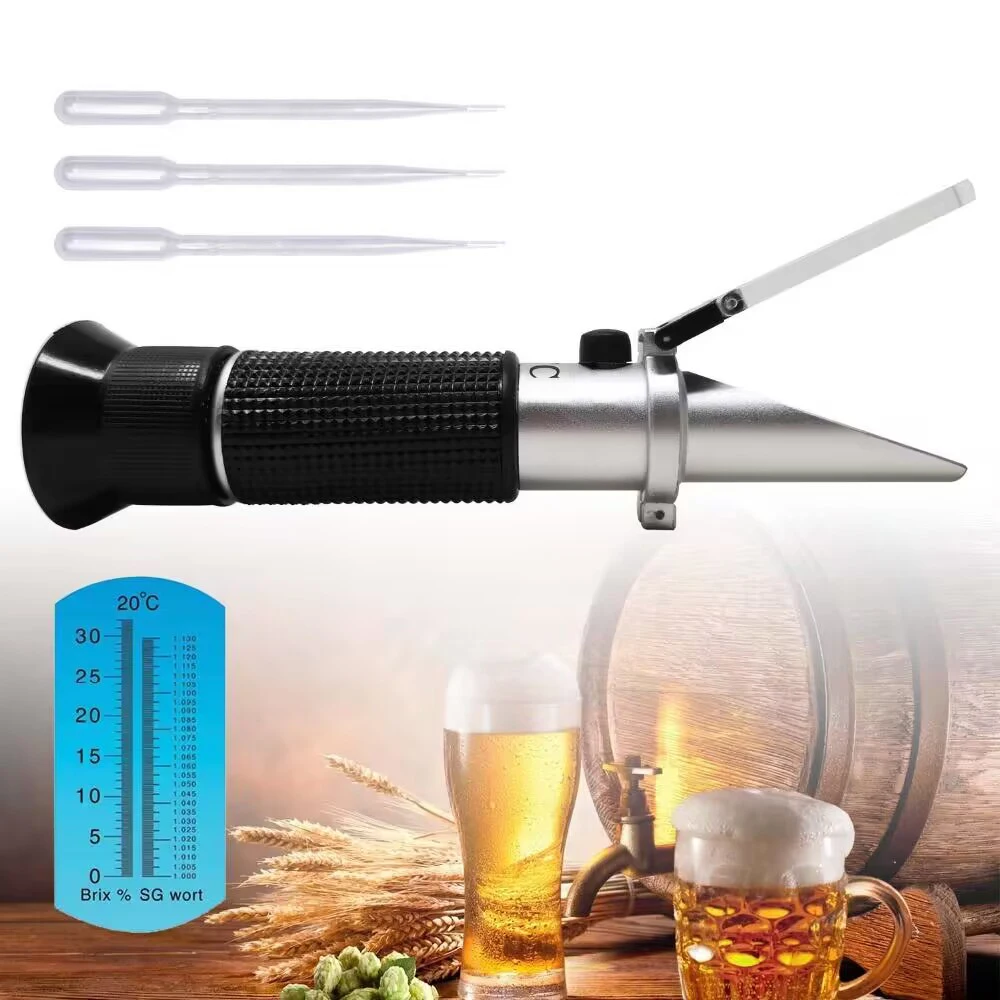 Refractometer Beer Wine Alcohol Meter 0-80% Brix Wort ATC Handheld Tool Hydrometer Concentration Spirits Tester Refractometer