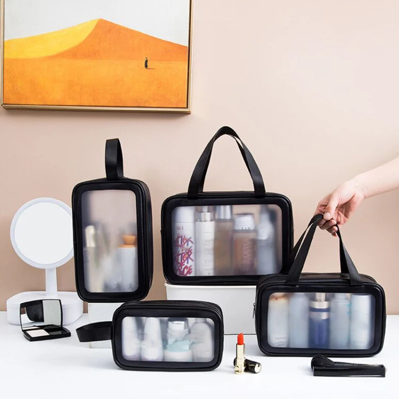 

PU Women Travel Storage Bag Cosmetic Bag Makeup Bag Travel Organizer Bags Waterproof Wash Bag Transparent Cosmetic Cases