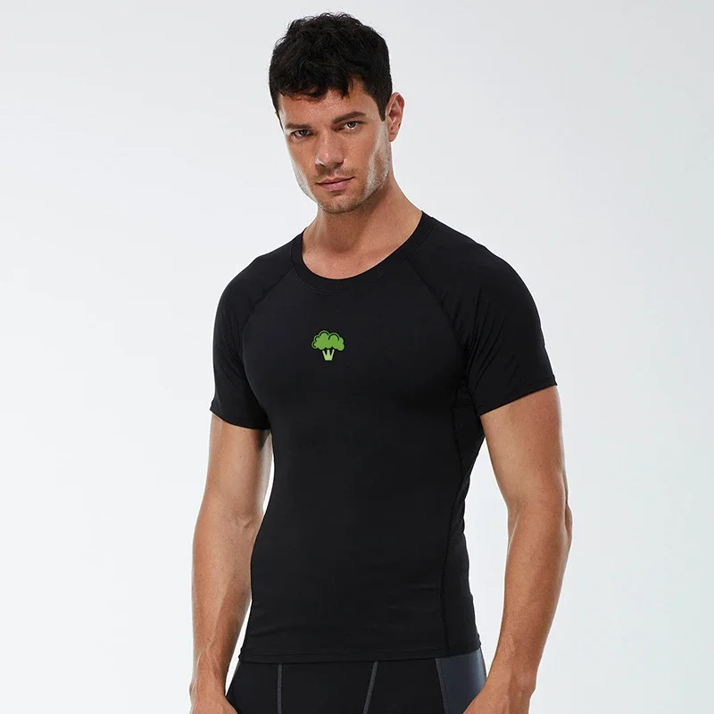 Compression T Shirt Men Summer Broccoli Sportswear Running T-shirt Elastic Quick Dry Sport Tops Tees Athletic Gym Workout Shirts