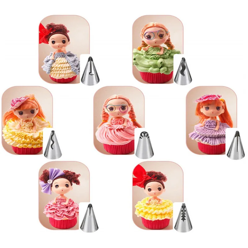 7pcs/set Wedding Russian Nozzles Pastry Puff Skirt Icing Piping Nozzles Pastry Decorating Tips Cake Cupcake Decorator Tool