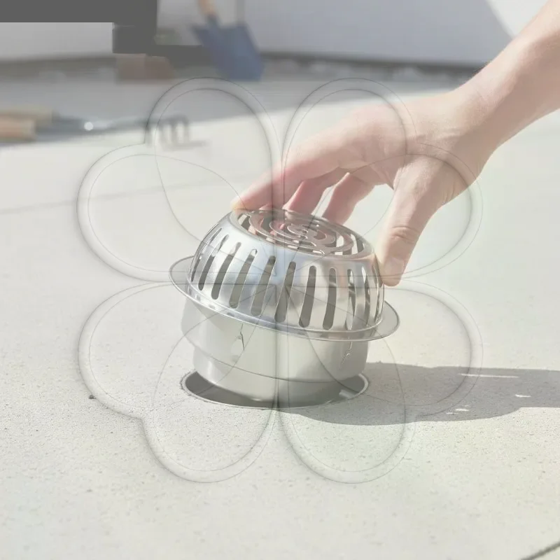 Stainless Steel Round Floor Drain Anti-Clog Filter Rustproof Drain Cover for Balcony Roof Porch Outdoor Sewer Use