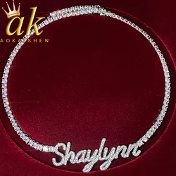 Aokaishen Custom Cursive Letter Pendant Customized Name Necklace for Women Iced Out CZ Zircon Rock Street Hip Hop Jewelry