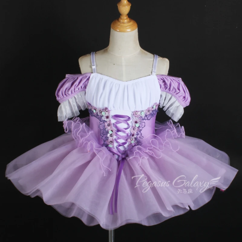 

purple/green girls off shoulder ballet TUTU dress classical flora Lacing strap ballet dance costume women stage show dancewear