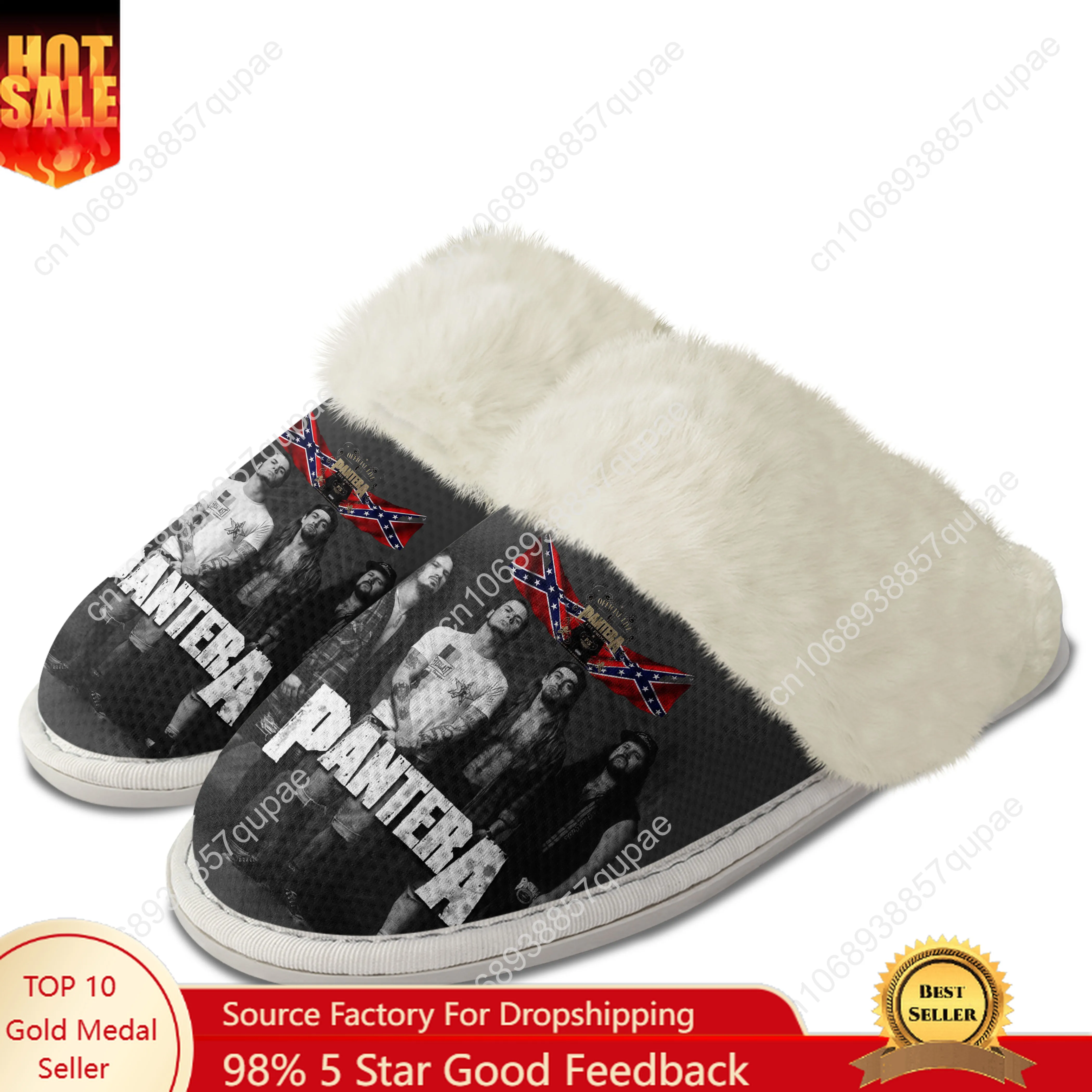 

Pantera Metal Band Plush Slippers Keep Warm Shoe Rock Band Men Womens Home Cotton Bedroom Customized Thermal Lightweight Slipper