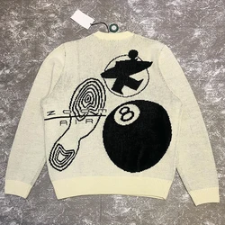 2024 American Winter Men White Sweaters Vintage Graphic Hip Hop Knitted Long Sleeve Pullover Casual Oversized Hipster Streetwear