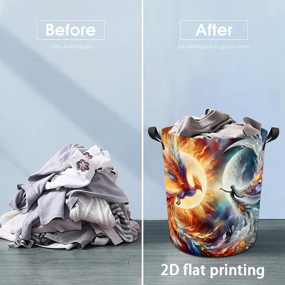 Phoenix Moon Yin Yang Print Foldable Laundry Basket Collapsible Storage Bin for Home Organizer Clothes Toy Container