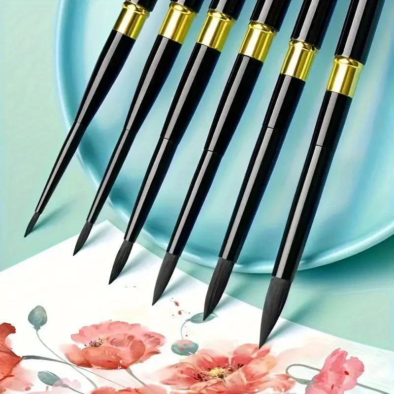6pcs Travel Watercolor Brush Set, Comes with Storage and Protection Pen Head, Art Pen Set, Black Swan Oil Painting Pen