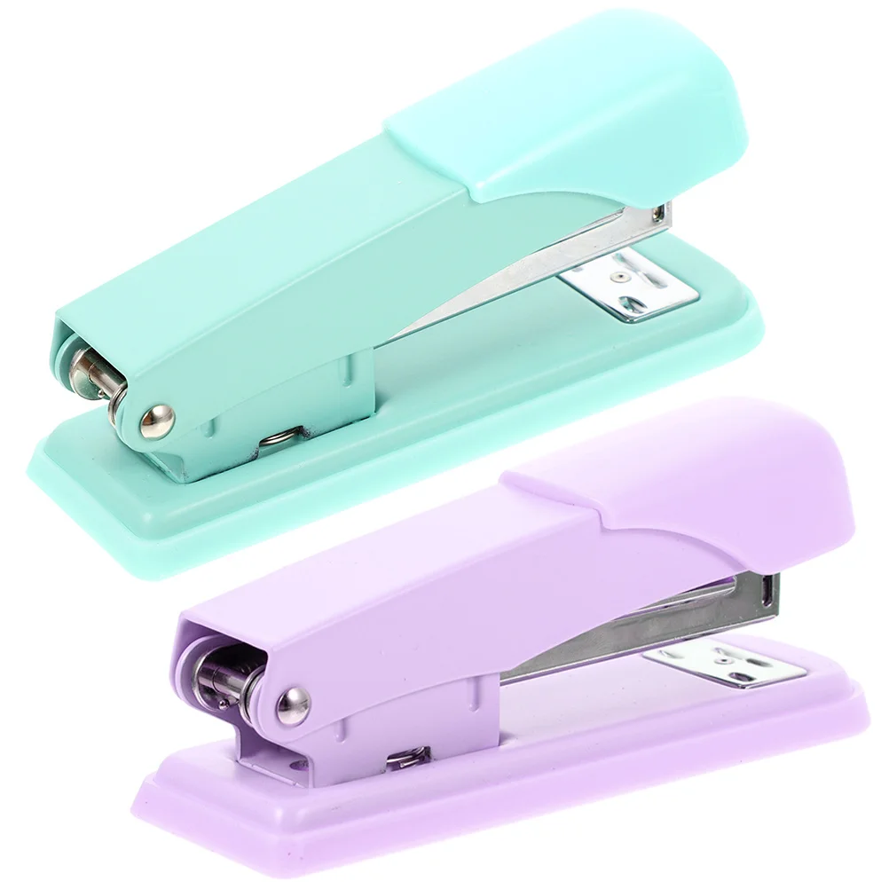 2Pcs Creative Compact Metal Stapler No Jamming Practical Stationery Gift for Classmates Teachers Classroom Stapler