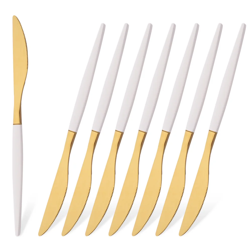 8 Stücke Weißgold Abendessen Messer Edelstahl Geschirr Westlichen Steak Messer Spülmaschinenfest Für Zuhause Küche Und Restaurant