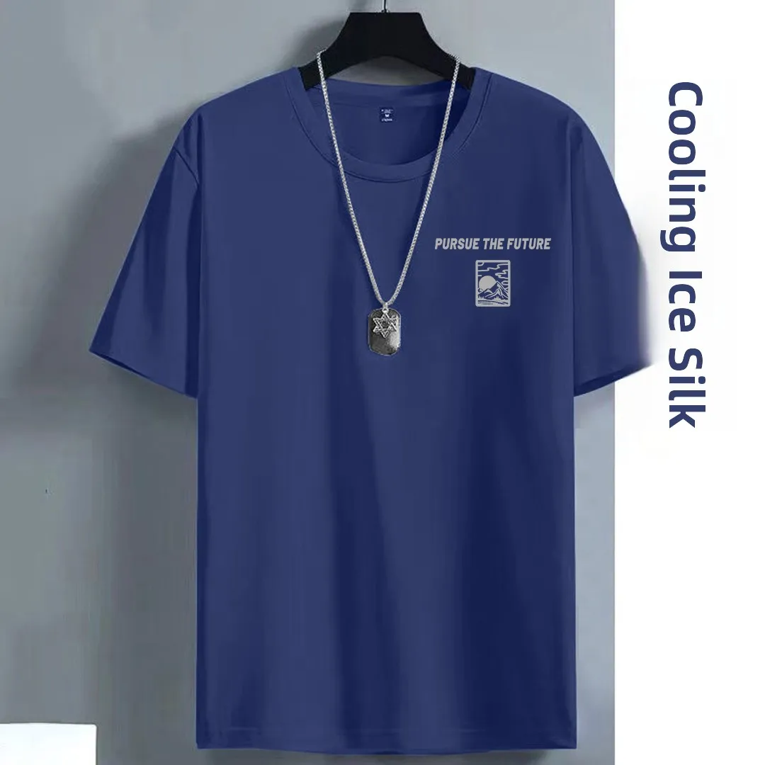 قميص رجالي فضفاض بأكمام قصيرة وياقة مستديرة من نسيج الحرير الجليدي، سريع الجفاف وقابل للتنفس بإحساس بارد، قميص شبكي رقيق على ... #4