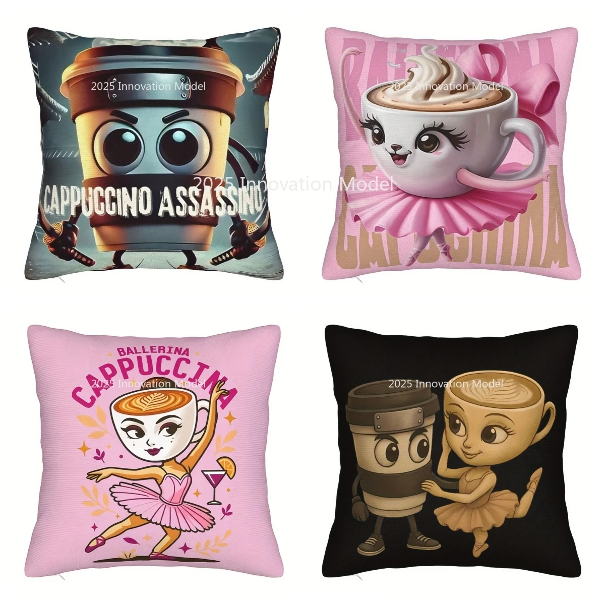 

Ballerina Cushion Cover - Ballet Dancer & Cappuccino Cup Zipper Closure Pillow Case for Living Room, Bedroom, Halloween Decor