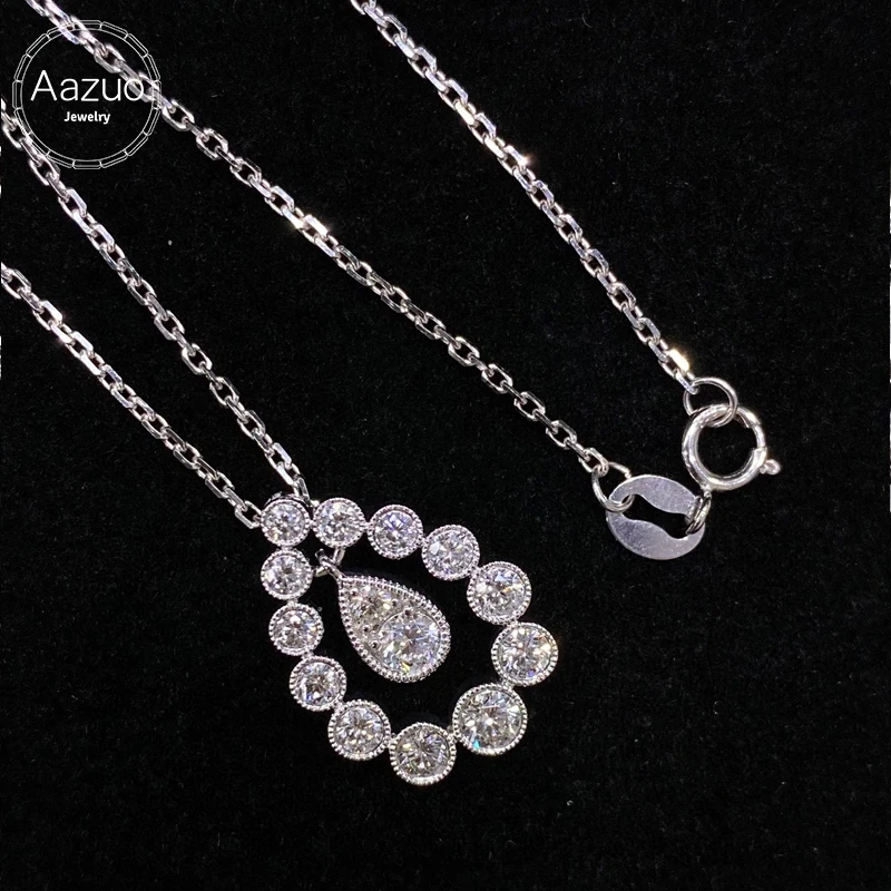 

Aazuo 18K Solid White Gold Real Natrual Diamonds High Quality Luxury Waterdrop Necklace Gifted For Women Wedding Party Au750