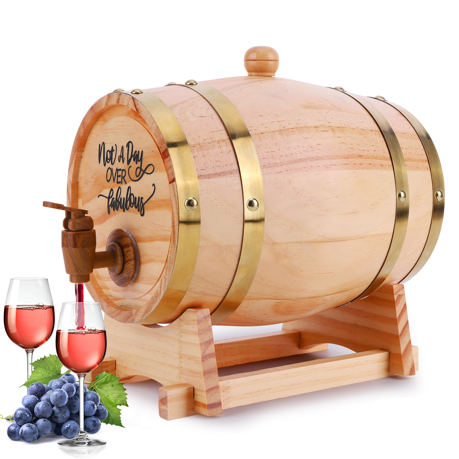 3L Wooden  Barrel with Stand Bung and Spigot  Barrel Dispenser Bourbon Barrel for  Bourbon Cocktails Rum