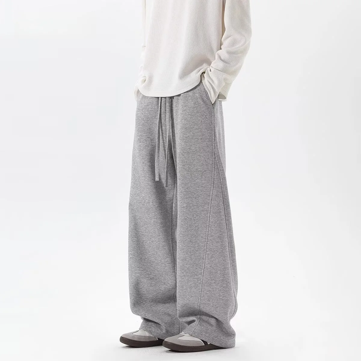 

Style Heavyweight Scimitar Sweatpants For Men, Autumn Trendy Brand Patchwork Wide-Leg Sports Pants, Vintage Draped