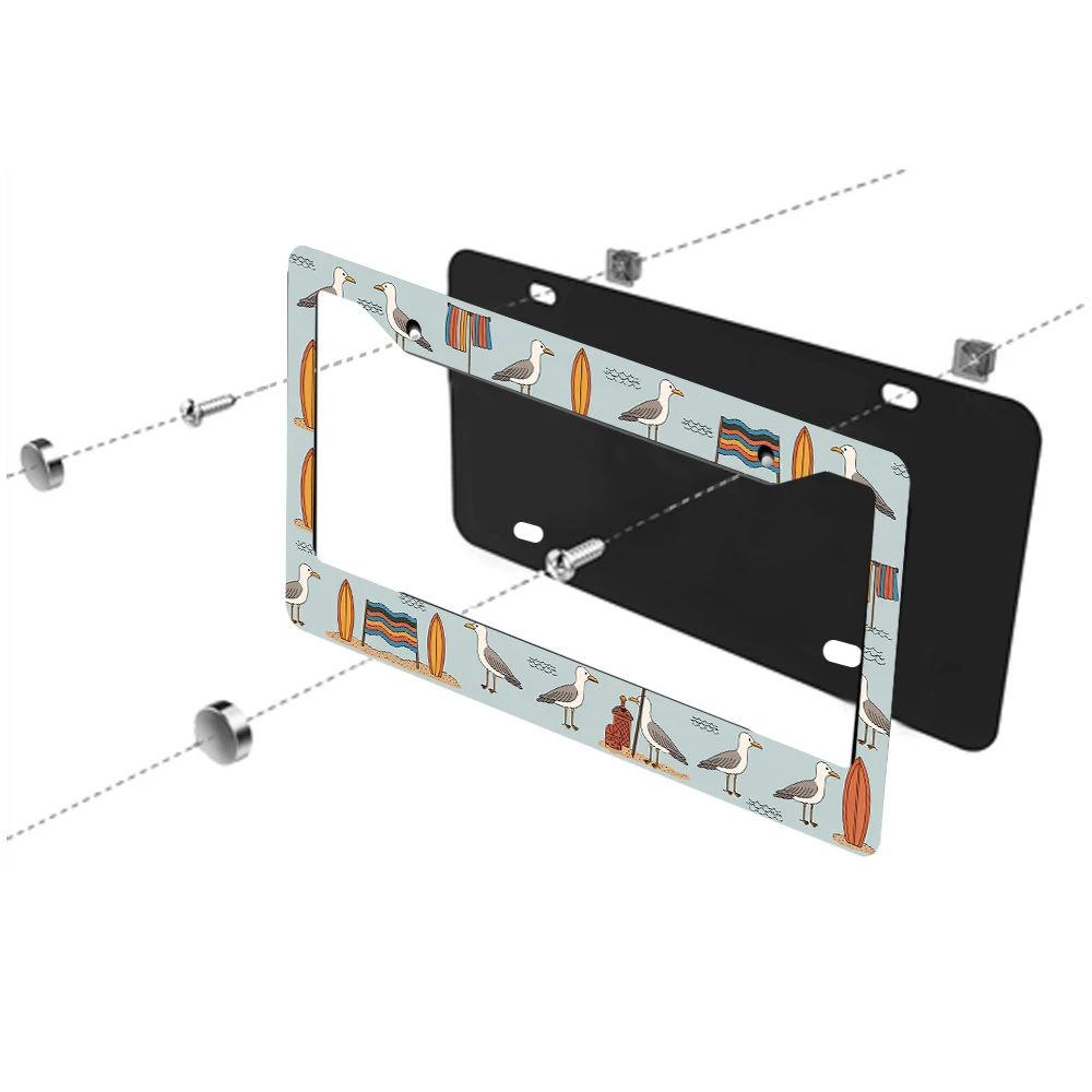 1 قطعة إطار لوحة ترخيص بفتحتين لنمط النورس وركوب الأمواج باللون الأزرق، مادة الألومنيوم، 6 × 12 بوصة، مع مجموعة براغي، Ret