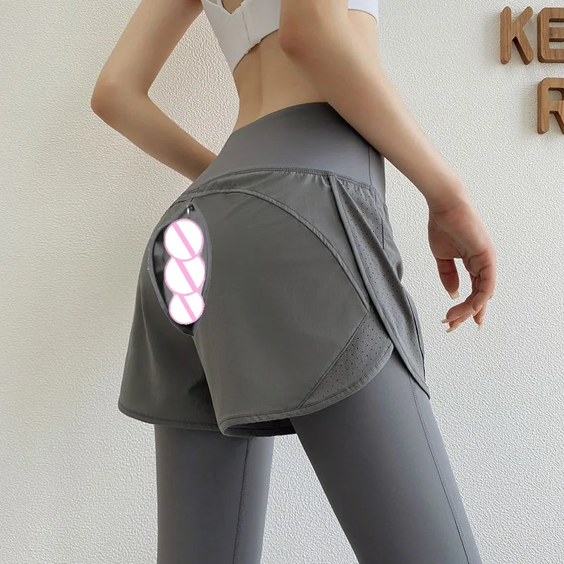 Open Crotch Outdoor Sex High Waist Workout Pants with Pockets Tummy Control Yoga Running Fitness Joggers Women Leggings Push Up