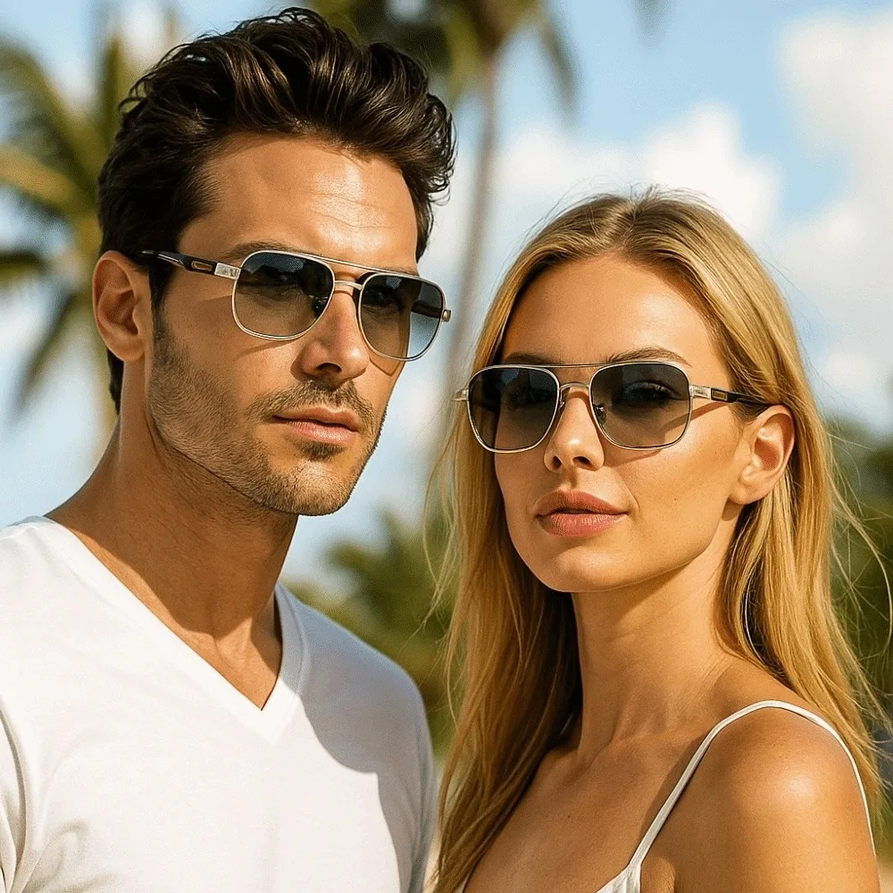

Retro Double Bar Sunnies Sunshade Eyewear Costume Accessory Unisex Polarized Sunglasses Square Frame HD Anti-UV Glasses Catwalk