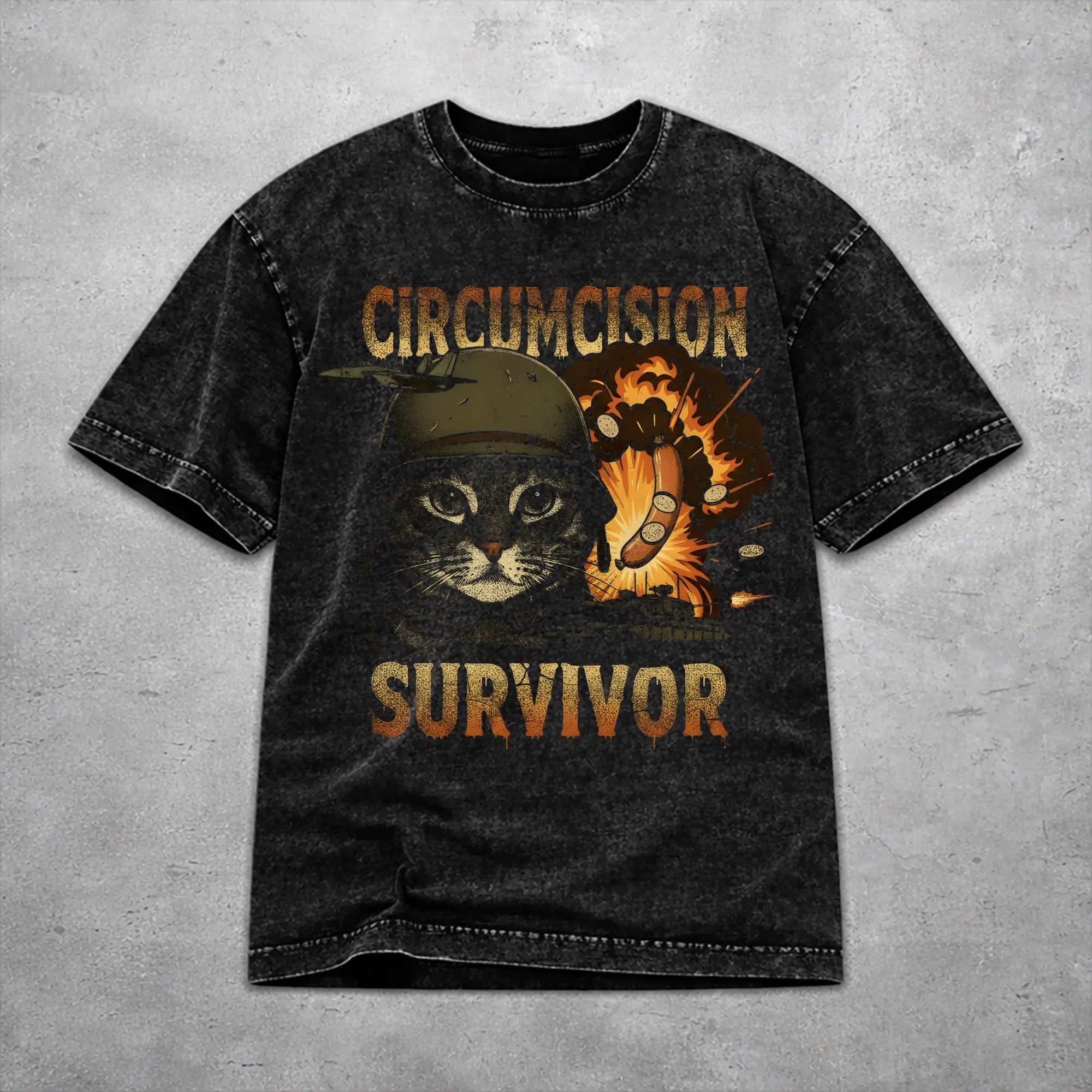 Circumcision Survivor Funny Cat Meme  T Shirt Vintage Style For Men Women Cotton Tee Shirts Clothes