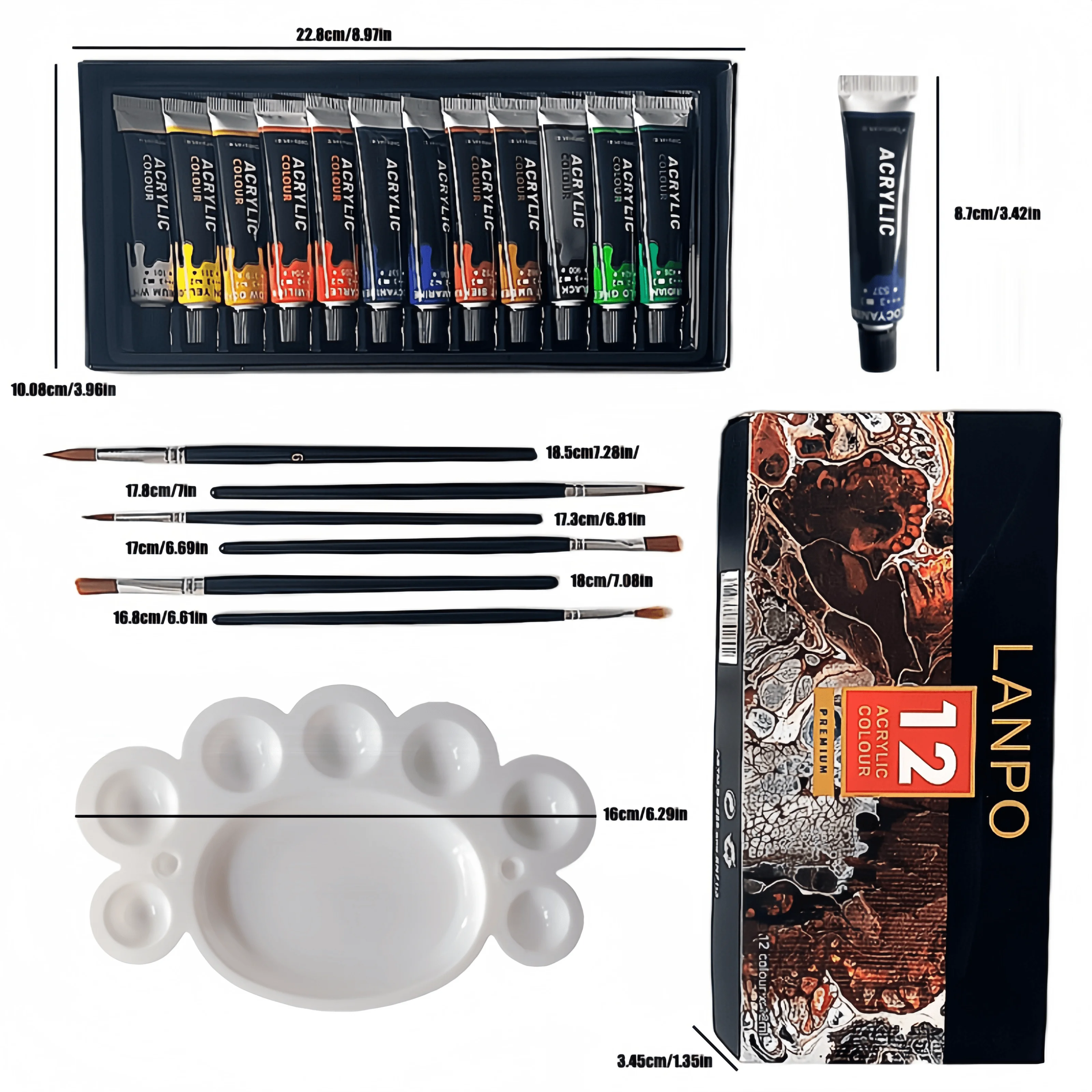 12 Colors Acrylic Paint Set, Multi-Surface Art Supplies for Canvas, Wood & Ceramic, Craft Kit for Beginners & Students