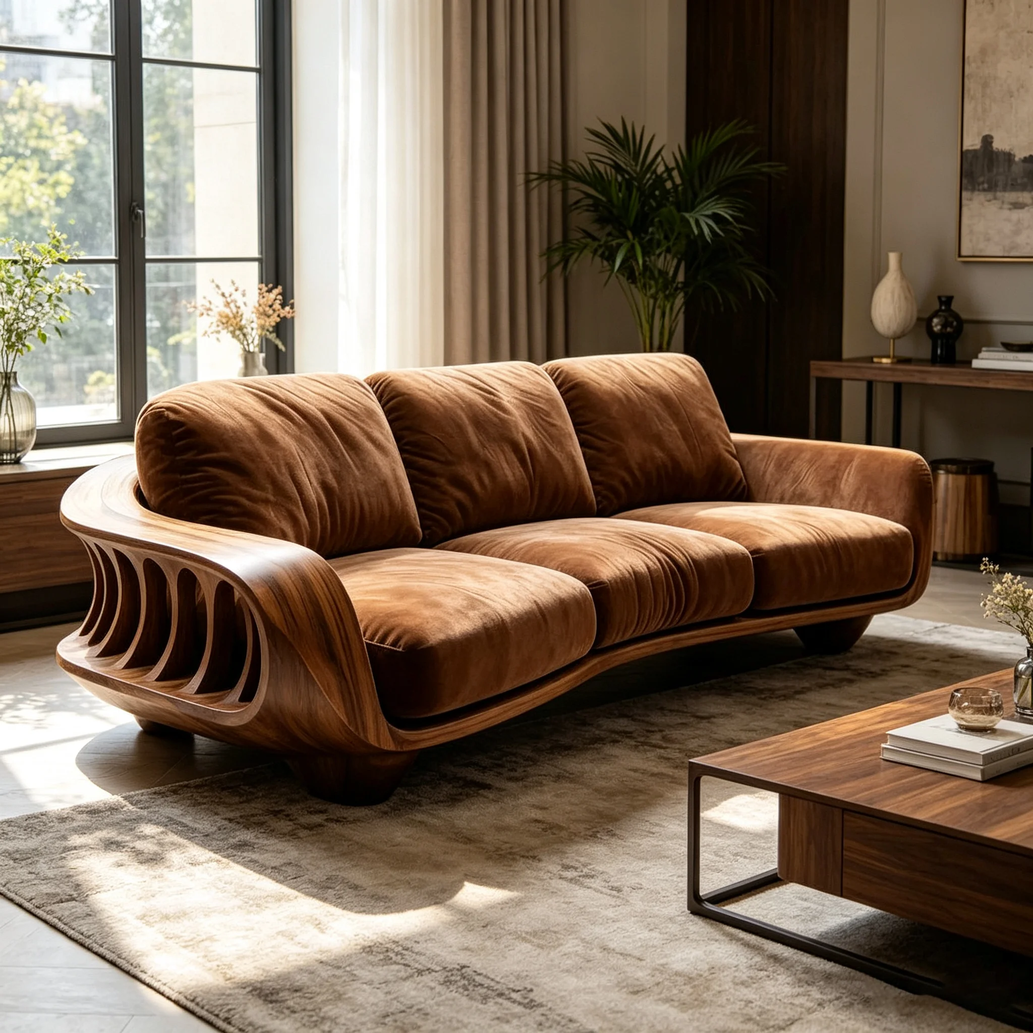 G*-Contemporary Organic Silhouette Sofa Ergonomic Plush Fabric Upholstered Lounge Couch for Hotel Lobby
